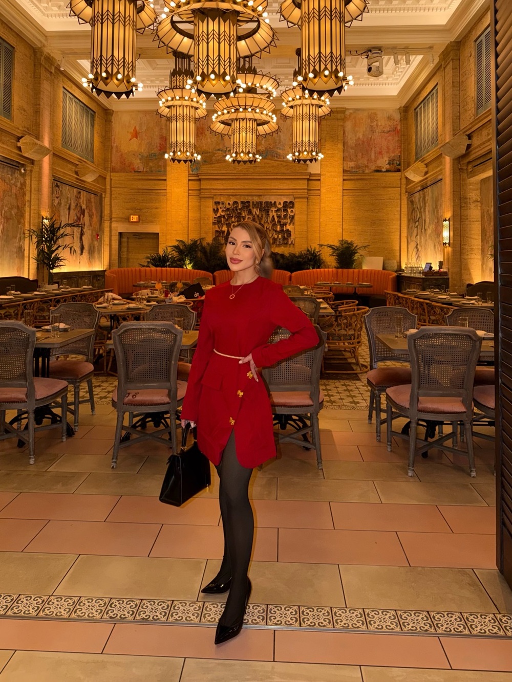 Elegant Red Long-Sleeve Mini Dress